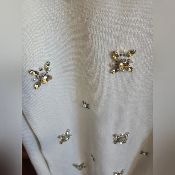 Investments PETITE Cream Embellished Long Sleeve Top - Picture 4 of 7